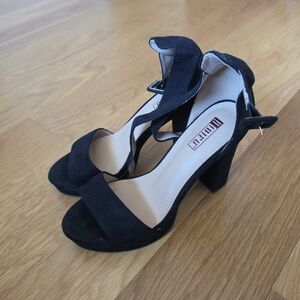 Black Block Heel Ankle Strap Sandals